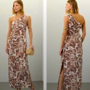 MARA HOFFMAN Enya Athenian Tribal Print One Shoulder Maxi Hemp Dress